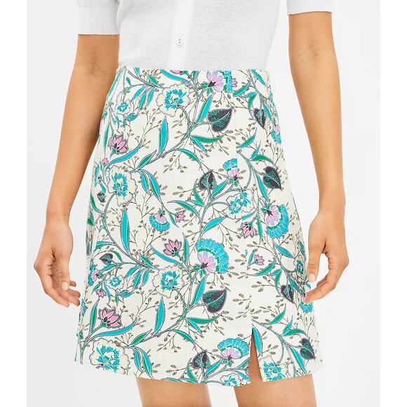 Ann Taylor LOFT Multicolor Floral Linen High Waisted Slit A Line Mini Skirt 00P - Picture 1 of 6